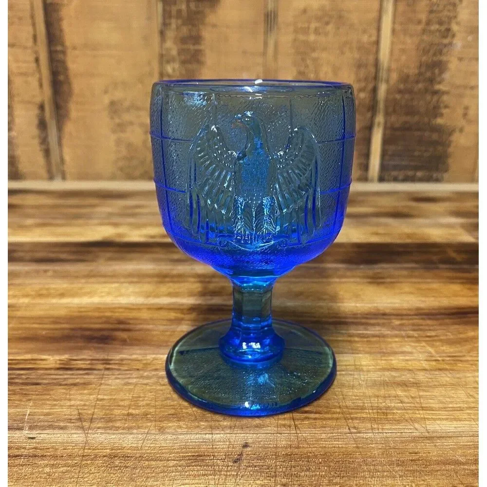 Vintage Imperial Glass Royal Blue Mini Eagle Wine Goblet 4